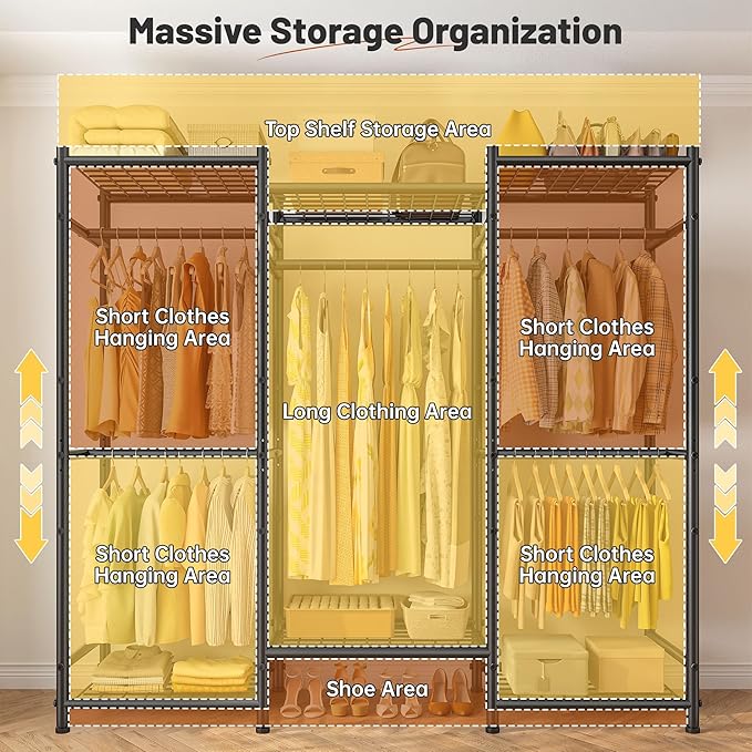 Raybee Clothes Rack with Cover Heavy Duty Clothing Racks for Hanging Clothes Adjustable Metal Clothes Rack for Bedroom 66.5" Wx15.75 Dx74.8 H Black