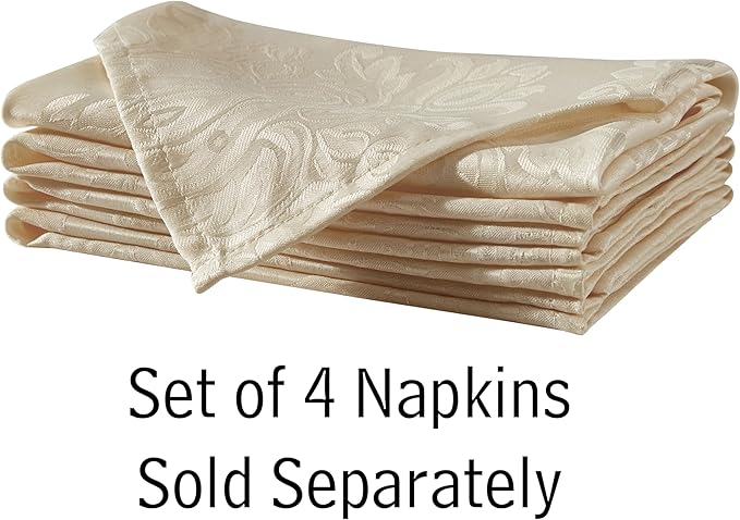 Newbridge Barcelona Luxury Damask Fabric Tablecloth, 52” Wide x 70” Rectangle, Golden Beige, 100% Polyester, No Iron, Soil Resistant Dining Room, Party and Banquet Table Cover