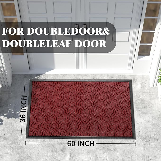 Yimobra Extra Large Door Mat Outside Entrance 60x32, Waterproof Heavy Duty Outdoor Mats for Front Door, Non Slip Rubber Entry Mat for Garage Patio, Easy Clean, Black Red