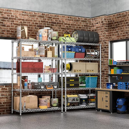 IZEUK 5-Tier Heavy Duty Metal Storage Shelving Unit (Chrome, 17.7" D x 47.2" W x 72.3" H, 1750 lbs Capacity), Adjustable Steel Wire Rack Shelf Organizer for Garage, Kitchen, Pantry, Basement, Laundry