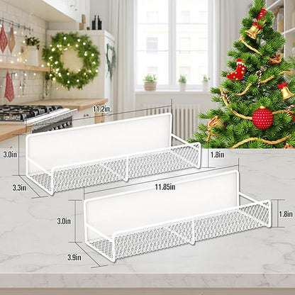 2 Pack Magnetic Spice Rack for Refrigerator, White Magnetic Shelf with 4 Removable Hooks, Rustproof Magnetic Shelf for Fridge, Oven, Condiments, Oils, Seasoning Spice Organizer