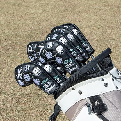 Golf Iron Covers Lucky 777 Golf Iron Headcover 10pcs Synthetic Leather Golf Clubs Iron Covers for Golf Clubs Head Covers for Irons with Magic Tape Fit All Brands