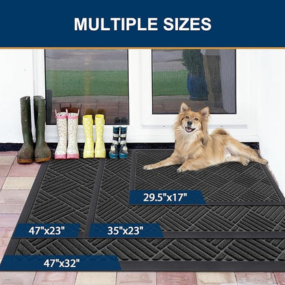 Smiry Front Door Mat Outside Entrance, Heavy Duty Outdoor Indoor Natural Rubber Doormat, Non Slip, Trap Dirt and Moisture, Easy Clean, Low Profile Patio Porch Entryway Mat, 59x23, Black