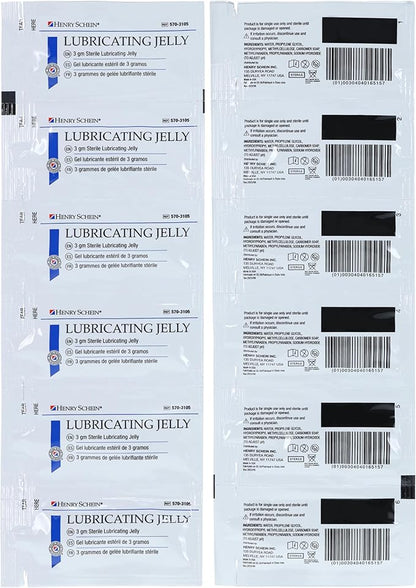 Henry Schein Sterile Lubricating Jelly – 3g Single-Use Packets, Ideal for Medical and Clinical Applications, Convenient Box of 144 Individually Sealed Packets for Hygiene and Precision