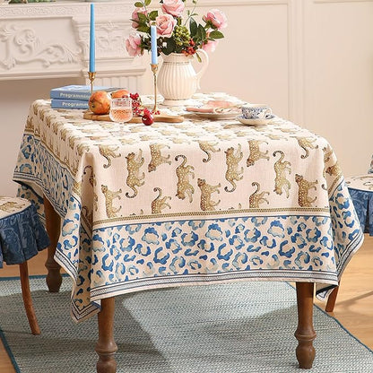 patdrea Designer Linen Rectangular Table Cloth,Vintage Leopard Animal Soft Extra Long Tablecloth,Fall Dacorative Cover for Kitchen Dining,Christmas,Parties,Holiday,Thanksgiving,63"x110"-from