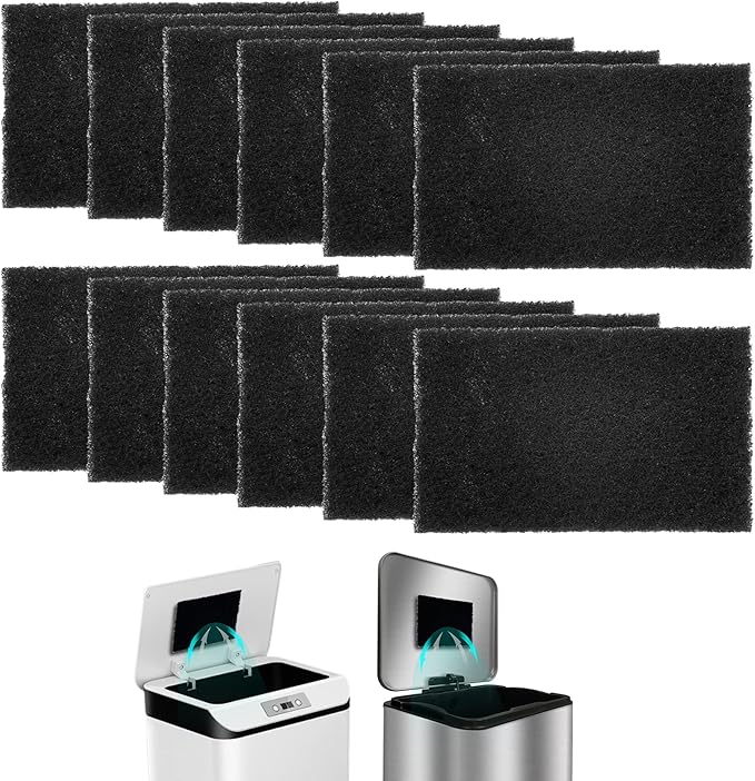 12-Pack Universal Stick-on Trash Can Odor Absorbing Filters, Activated Charcoal Purifying Deodorizer for Trash Cans, Compost Buckets, Countertop and Recycle Bins (Rectangle)