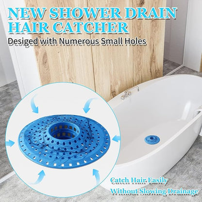 Shower Hair Drain Catcher, Silicone Bathtub Drain Hair Catcher Strainer, All-in-one Tub Hair Catcher Drain Protector for 1.48'' to 1.76'' Regular Drains, 3PCS/Blue