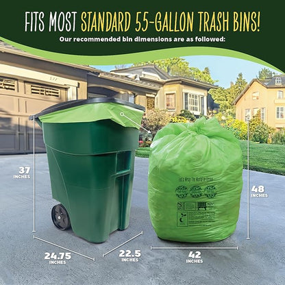 50-55 Gallon Compost Bags, Heavy Duty Compostable Trash Bags, 1.57 Mil Extra Thick Biodegradable Yard Waste Bags, Compostable Lawn Bags, Large Compost Leaf Bags BPI & ASTM D6400 Certified