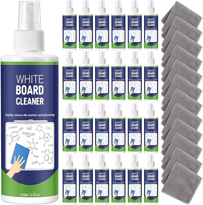 24 Pack Non-toxic Whiteboard Cleaner 8.5fl oz Dry Erase Board Cleaner with 12 Cloths Non-toxic Dry Erase Cleaning Spray Removes Stubborn Marks from Whiteboards