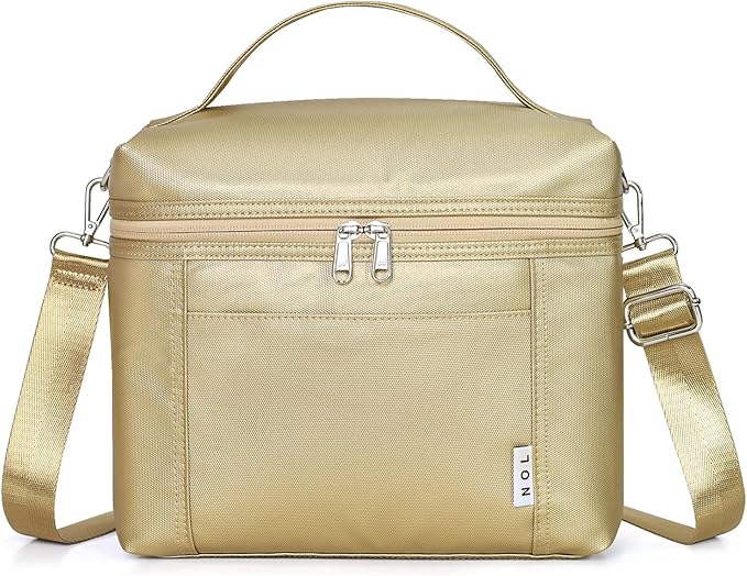 NOL Natural Organic Lifestyle Insulated Lunch Bags for Women Cooler Bag Lightweight Nylon Waterproof Lunch Box For Work (Gold, Medium(normal))