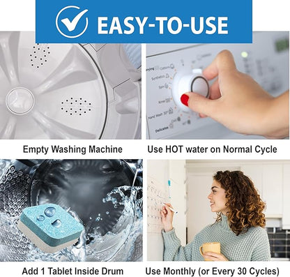 SANI 360° Washing Machine Cleaning tablets, 12 pack is Formulated with Enzyme, Deep Cleans and Deodorizes Front and Top Loading Washers use up to 1-year supply Unscented