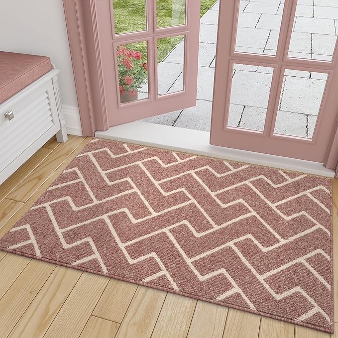 hicorfe Indoor Doormat,Front Back Door Mat Rubber Backing Non Slip Door Mats 32"x48" Absorbent Resist Dirt Entrance Doormat Inside Floor Mats for Entryway Washable Low-Profile(Light Pink)