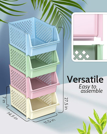 Skywin Plastic Stacking Bins Open Front for Pantry, 12-Pack Stackable Bins For Organizing Food, Kitchen, and Bathroom Essentials (Multi)