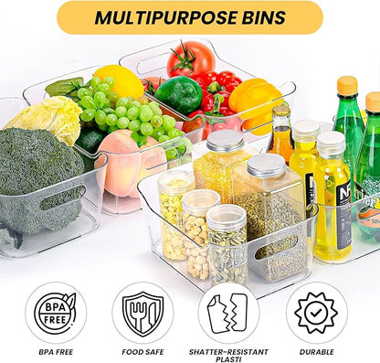 Clear Plastic Storage Bins, Set of 12, Multi-Use Organization and Storage Containers for Pantry, Cabinet, Refrigerator, Freezer, Bathroom, Organizer Bins for Home & Kitchen