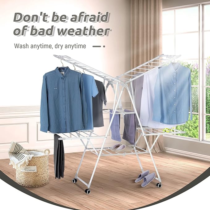 Gullwing Laundry Drying Rack, Space Saving Indoor & Outdoor Use, 61.81' x 22.84' x 51.18'