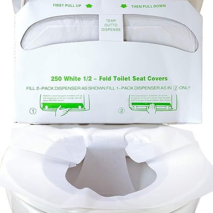 Biodegradable Half-Fold Toilet Seat Covers 250Pk. Self-Flushing, Disposable Potty Papers Keep Toilets Clean and Family Healthy. Mess-Free Paper Safety Covers for Commercial, Home, Travel and Kids Use