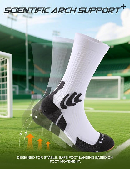 Men's Compression Running Socks: Coolmax Athletic Crew Socks Moisture Wicking Anti-Blister Cushion for Hiking 3 Pairs