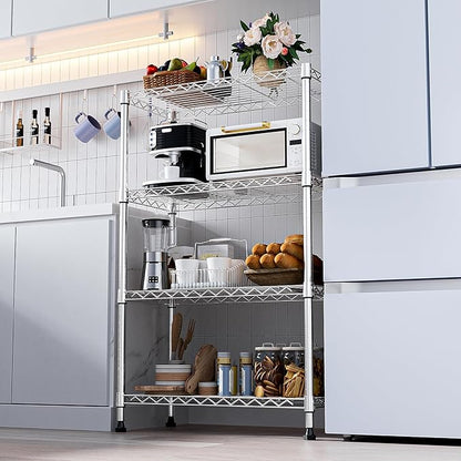 1000 lbs Storage Shelving Steel Heavy Duty 4-Tier Utility Shelving Unit Steel Organizer Wire Rack for Home,Kitchen,Office,Chrome (13.7" D x 29.5" W x 47.2" H)