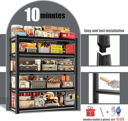 78" H Garage Shelving Heavy Duty，2800LBS Loads Adjustable Garage Storage Shelves,5-Tier Metal Storage Racks and Shelving Units, Utility Rack Shelves,48”W x 18”D x 78”H,Black