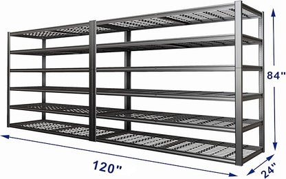 60" Wide Heavy Duty Garage Shelving Adjustable 6 Tier Garage Storage Shelves 3900LBS Metal Shelving Unit Industrial Utility Shelf, 84" H x 60" W x 24" D, 2 Pack