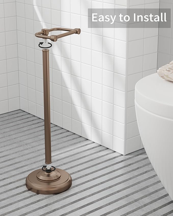 Toilet Paper Holder Stand, Bronze Toilet Paper Holder Free Standing, Post Pivoting Design & Stable Weighted Base SUS304 Stainless Steel for Bathroom (Mega Roll)