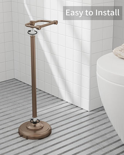 Toilet Paper Holder Stand, Bronze Toilet Paper Holder Free Standing, Post Pivoting Design & Stable Weighted Base SUS304 Stainless Steel for Bathroom (Mega Roll)