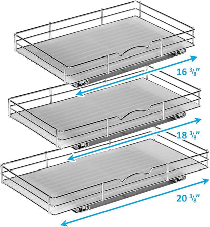 Pull Out Cabinet Organizer for Spices, Cans - Heavy Duty with Lifetime Limited Warranty- Pull Out Spice Rack- Cabinet Pull Out Shelf for Cans,Dishes, Etc, 16-3/8"Wx 10-1/2"D x 2-3/4” H, Chrome
