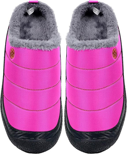 Womens Mens House Slippers Slip on Snow Winter Warm Fully Fur Lined Slippers Indoor Outdoor Shoes