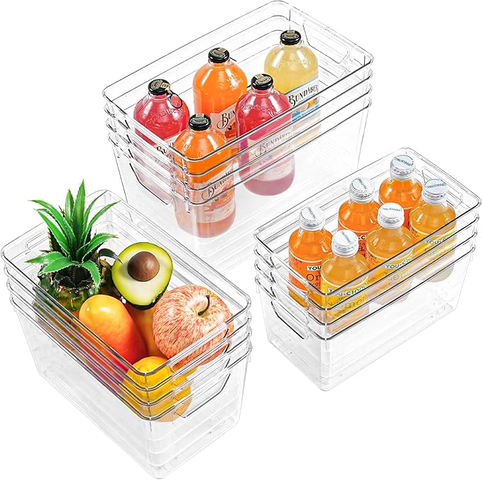 12 Pack Organizers and Storage, Pantry Organization and Storage Bins, Cabinet Organizer, Clear Plastic Storage Containers with Handle，Acrylic Storage Bins (4 Small&4 Middle&4 Large