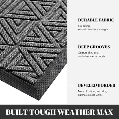 Yimobra Outdoor Mats for Front Door 29.5x17, All-Weather Waterproof Non-Slip Outdoor Door Mat Outside Eentrance, Garage/Patio Entryway Indoor Doormat, Easy Clean, Grey