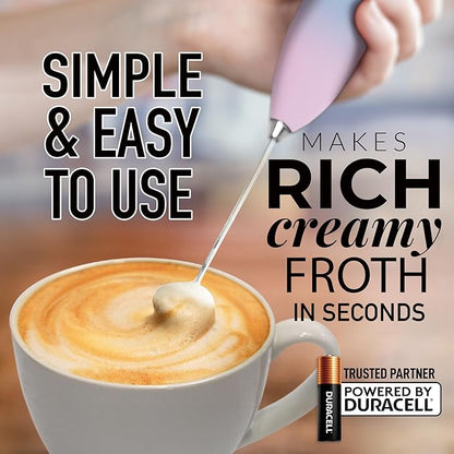 Zulay Kitchen Handheld Milk Frother with Duracell AA Batteries – Ultra Fast Electric Mixer & Foam Maker, Easy-Clean Drink Mixer for Coffee & More - Lavender