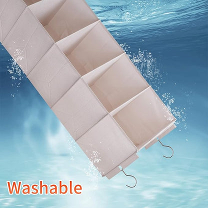 Large Hanging Sweater Organizer for Closet,Collapsible 6-Shelf Hanging Closet Shelves with Drawers, Washable (Beige -2 d)