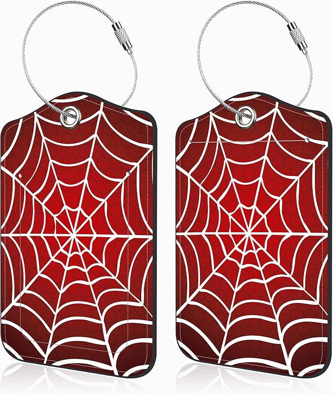 2 Pack Luggage Tags for Suitcases Spider Web Leather Luggage Tags Privacy Cover ID Label with Stainless Steel Loop and Address Card for Women Men Travel Bag Backpack