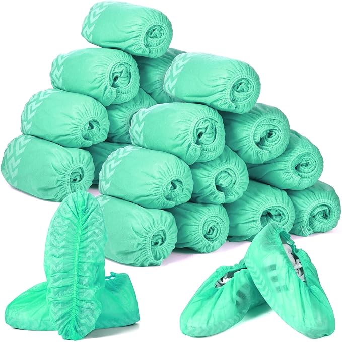 Zhanmai 300 Pack Disposable Shoe Covers Non Slip Disposable Large Foot Booties Shoe Covers for Indoors Contractors Floor and Carpet Protectors, One Size Fits Most(Green)
