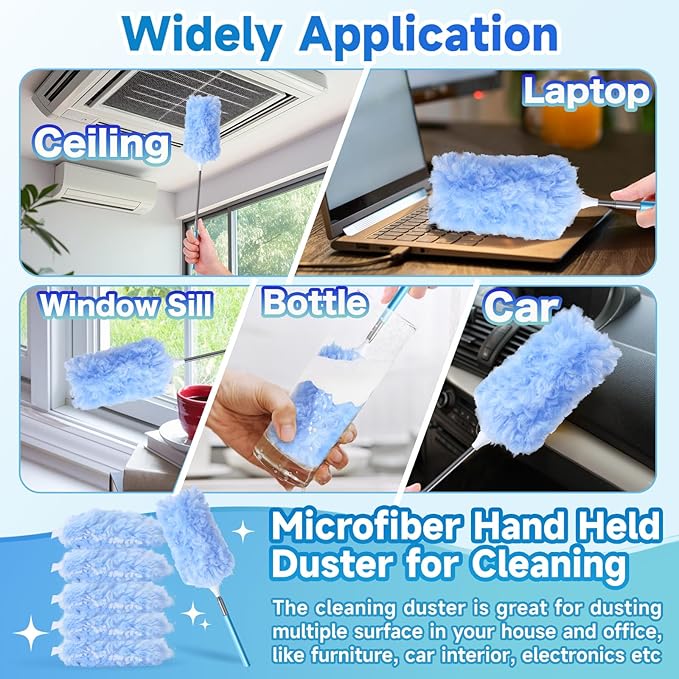 Duster Refills for Swiffer, 360° Thickened Kit with 30 Count Disposable Microfiber Feather Dusters for Office,Window and Furniture Cleaning, Include 2 Extendable Handles
