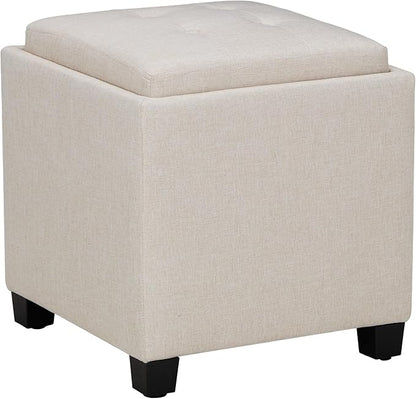 COLAMY Fabric Square Storage Ottoman with Reversible Tray Lid – Multi-Functional Footrest, Hidden Storage, Sturdy & Stylish Small Coffee Table for Living Room, Bedroom, or Entryway(Beige)