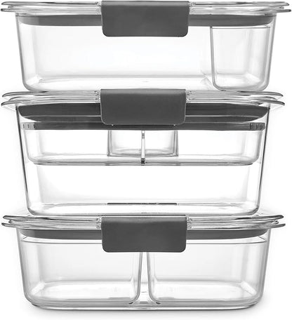 Rubbermaid Brilliance BPA-Free 3 Set Food Storage Containers with Lids, Removable Trays, Airtight, Leak-Proof, Ideal for Meal Prep, Lunch, and Leftovers