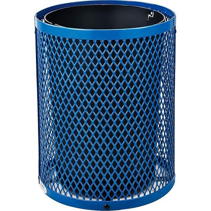 Global Industrial Outdoor Diamond Steel Trash Can with Flat Lid and Plastic Liner, 36 Gallon Capacity, Blue, Thermoplastic Coating, 23-1/2" Diameter, 30" H