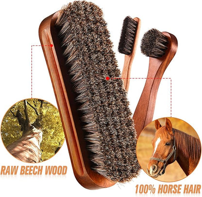 7 Pcs Horsehair Shine Shoes Brush Kit Polish Dauber Applicators Cleaning Leather Shoes Boots Care Brushes Suede Cleaner Brush with Microfiber Shoe Cloth(7 Pcs Style C)