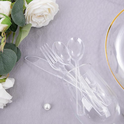 EI 360pcs Clear Plastic Silverware,Plastic Forks and Spoons,Plastic Silverware Heavy Duty,Clear Silverware Disposable include 120pcs Forks,120pcs Spoons and 120pcs Knives for Party,Picnic