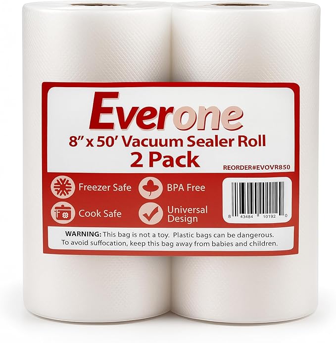 Vacuum Sealer Bags Roll 8" x 50' for Food Saver and Sous Vide, BPA Free, Heavy Duty Commercial Grade Food Storage Bags for Meal Prep and Boil Safe Use, 2 Pack (100 FT)