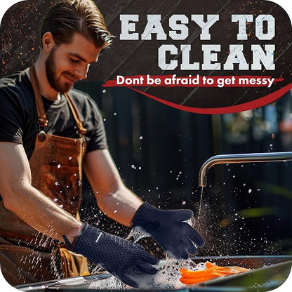 KITCHEN PERFECTION Silicone Smoker Oven Gloves - Extreme Heat Resistant BBQ Gloves - Handle Hot Food Right on Your Smoker Grill Fryer Pit | Waterproof Oven Mitts | Superior Value Set + 3 Bonuses