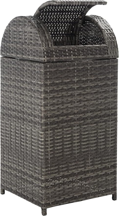 SAFAVIEH Outdoor Collection Mazeli Grey Brown Woven Swing Top Dome Lid Trash Bin (Fully Assembled) PAT7511C