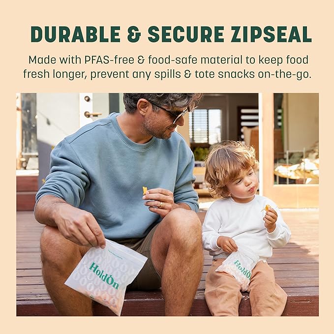 HoldOn Zipseal Sandwich Bags – Compostable, PFOA-Free, BPA-Free, Food-Safe Zip Seal Food Storage Bags With Secure Seal for Home & Travel, Freezer-safe (100 bags total)