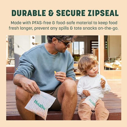 HoldOn Zipseal Sandwich Bags – Compostable, PFOA-Free, BPA-Free, Food-Safe Zip Seal Food Storage Bags With Secure Seal for Home & Travel, Freezer-safe (100 bags total)
