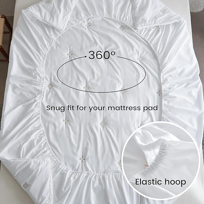 Simple&Opulence Cooling Quilted Mattress Pad – Fitted Sheet Mattress Protector Cover with Elastic Corners, Soft & Breathable, 16 Inch Deep Pocket (White,Full)
