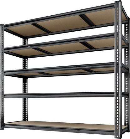 48"W Garage Shelving, 3050LBS Storage Shelves Heavy Duty, 5 Tier Metal Shelving Unit Adjustable Garage Shelves Heavy Duty Shelving for Warehouse,Commercial, Kitchen, 48" W × 18" D × 72" H, Black