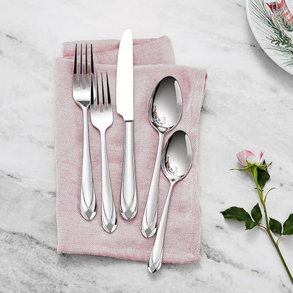 KEAWELL Premium Astra 4-Piece 9 inch Spoon Set – Mirror-Finished 18/10 Stainless Steel with Diamond-Faceted Handles Dishwasher Safe for Modern Dining (4, Serving Spoons)