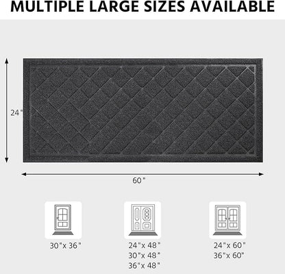 Front Door Mat Outside Entrance, 24" x 60" Heavy Duty All-Season All-Weather Waterproof Doormat Trap Dirt and Moisture Easy Clean Low Profile Patio Porch Entryway Mat