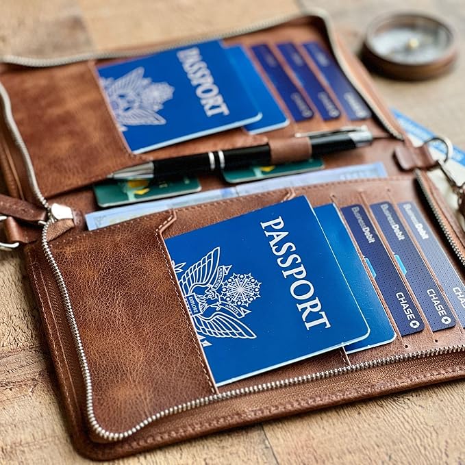 Personalized Leather Passport Holder, Handmade Travel Wallet with Card Slots, Pen Slot | Protector, Custom Engraved Passport Case for Men, Women or Family Organizer